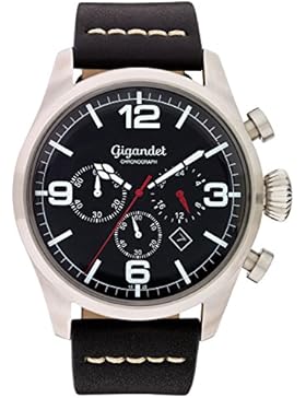 Gigandet Herren-Armbanduhr Daydream Quarz Chronograph Uhr Datum Analog Lederarmband Schwarz Silber G20-002