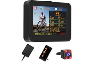 VSYSTO Bicycle Rear View Camera, 4.3'' HD Display Screen Infrared Night Vision Bike Mirror Camera Waterproof DVR for Bicycle Handlebar, GPS, Wired Controller, Temperature and Calories Display (Black)