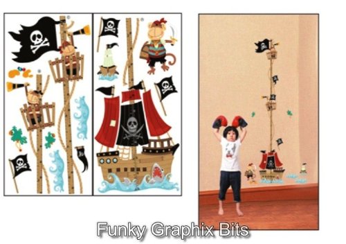 KIDS GROWTH CHART HEIGHT MEASURE WALL STICKERS CHILDREN KID'S BEDROOM PIRATES Boys Girls Wall Decoration (2 sheets in 1 set)