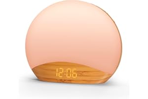 Reacher Sveglia Alba in Legno con Macchina del Suono, 8 Toni di Allarme, Luce Notturna, 26 Suoni per Dormire, Orologio Digitale Dimmerabile per Adulti, Bambini e Neonati