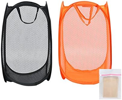 CNDT Pop-Up Laundry Hamper(2 Pack), Clothes &amp; Toy Storage, Foldable and Portable, with 1 Laundry Bag, Black and Orange