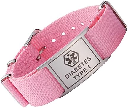 Sports Canvas band Medical id bracelets for Men,Women,boy-Customize engraving and Pre-engraving BLOOD THINNER，DIABETES TYPE 1/2, DIABETES ON INSULIN，NO BP IV OR NEEDLES THIS ARM …