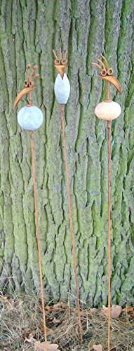 Dekorative Gartenstecker, 3er-Set, Gartenstab, Vogel, Eisen, Rost, 100 - 2