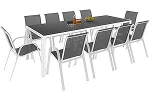 IDMarket - Muebles de Jardín Madrid Mesa 240 CM y 10 Sillas Apilables Blanco y Gris
