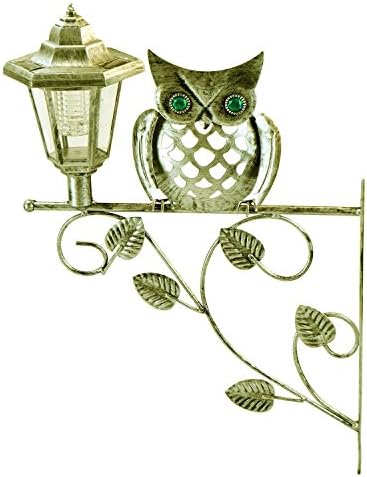 Traditional Owl Lantern Wall Bracket Solar Powered Light Hanging Garden Outdoor.