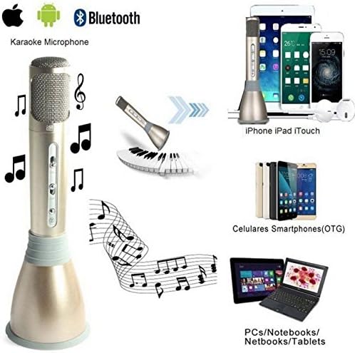 Wireless Bluetooth Mircophone,Bluetooth Speaker Handheld Dynamic Mic Microphone 5.1 Channel Stereo Support for IOS Andriod System iPad iTouch Celulares Smartphones (OTG) ,for Recording Singing Family K Song Karaoke KTV Outdoor Travel Gathering Wedding Seminars Meeting Stages (Gold)