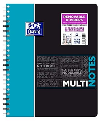 OXFORD Etudiants Cahier Spirale Multinotes au Format A4+ 160 Pages Réglure Lignée 5mm - Cahier avec 3 Intercalaires