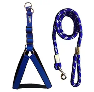 Petshop7 Nylon Padded Blue Adjustable Dog Harness & Leash Rope 1.25 Inch for Large Pet (Chest Size : 30-35)