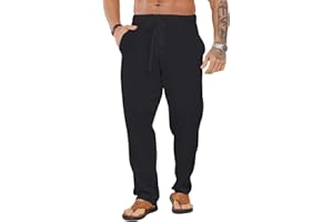 Halfword Pantalons Homme Été Lin Coton Chino Leger Respirant Poches Taille Élastique Décontracté Pantalon Yoga Plage