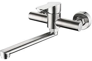 VUSDDY Robinet de Cuisine Mural, 360 ° Acier Inoxydable Rotatif à Mitigeur Froid et Chaud, Mitigeur d'évier Monocommande, flexible robinet,Avec Bras Pivotant de 35 mm