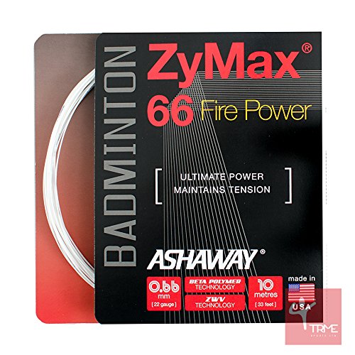 Ashaway Cordage de badminton Zymax 66 Fire Power 0,66 mm - Blanc