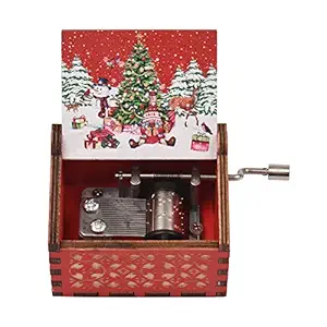Decdeal Vintage Wooden Music Box Hand Crank Music Case Christmas Festival Presents Carved Engraving Children Toy for Kids Adult