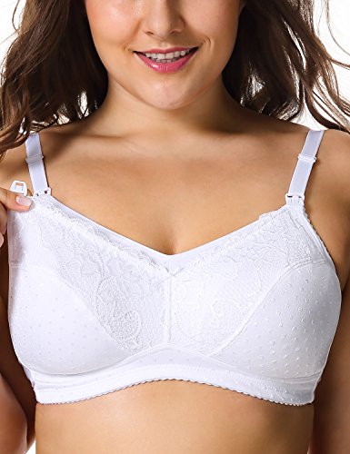 Gratlin Women's Lace Full Figure Wire Free Nursing Maternity Bra Plus Size White 40D