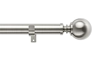 Eson Casa Curtain Pole Extendable 210 to 300cm(82-118"), 28 mm Diameter Adjustable Curtain Rod with 60mm Metal Ball Finials for Eyelet Curtains, Heavy Duty Decorative Windows Rod, Brushed Nickel