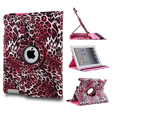 Revesun Schutzhülle, Leder, 360° drehbar, mit Ständer und automatischer Sleep / Wake-Funktion, für Apple ipad Air / ipad (6) (2) (Leopard)