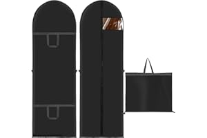 YSWOVUO 2 Pezzi Custodia Porta Abiti Lungo, Custodie per Abiti con Cerniera 180×60cm, Pieghevole Borsa Porta Abiti Nero con Finestra per Cappotti, Giacche, Antipolvere Custodie da Viaggio