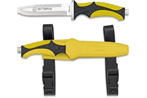 Tiendas LGP Albainox – 32333 – H. 11,5 cm. Cuchillo Submarinismo Amarillo Octopus -Herramienta para, Pesca, Caza, Camping, Outdoor, Supervivencia y Bushcraft