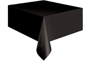 UNIQUE Solid Black Short Fold Rectangular Plastic Table Cover (137cm x 274cm) 1 Count - Elegant & Durable Tablecloth for Parties, Events, and Home Use