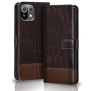 TheGiftKart Dual-Color Leather Finish Flip Back Cover for Xiaomi 11 Lite NE 5G / Mi 11 Lite | Inside Pockets & Inbuilt Stand | Wallet Style | Magnet Closure Xiaomi 11 Lite NE 5G / Mi 11 Lite Flip Case (Coffee & Brown)