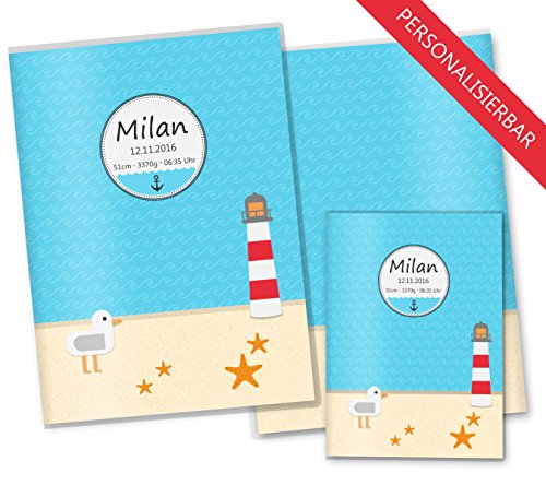 U-Heft Hülle SET Möwe Leuchtturm Untersuchungsheft Hülle & Impfpasshülle personalisierbar mit Namen & Geburtsdatum
