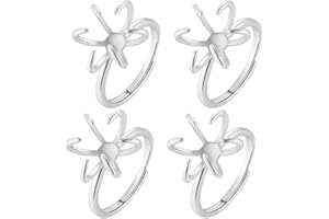 Beebeecraft 1 scatola 4 pezzi Basi per Anelli In Argento 925 basi per Anelli In Argento Sterling 6 perline In Ottone Placcato Argento Pietra Grezza Regolabile (4) artigli per Anelli per Creazione di