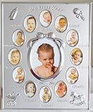 Silver Colour 'My First Year' Baby Multi-Photo Frame holds 13 Photos