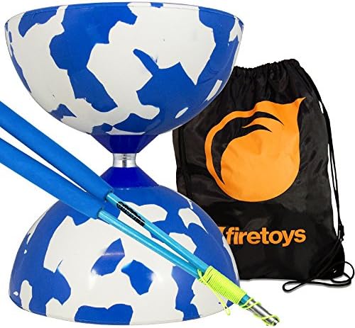 Jester Medium Diabolo Blue/White with Blue Superglass Diablo Sticks, String &amp; Firetoys® Bag