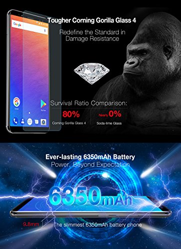 Ulefone Power 3s - FHD 6.0 pollici (rapporto 18: 9) Schermo Corning Gorilla Glass 4 Smartphone Android, Octa Core 2.0 GHz 4 GB + 64 GB, Riconoscimento viso Hi-Fi 4 fotocamera Batteria 6350mAh - Oro