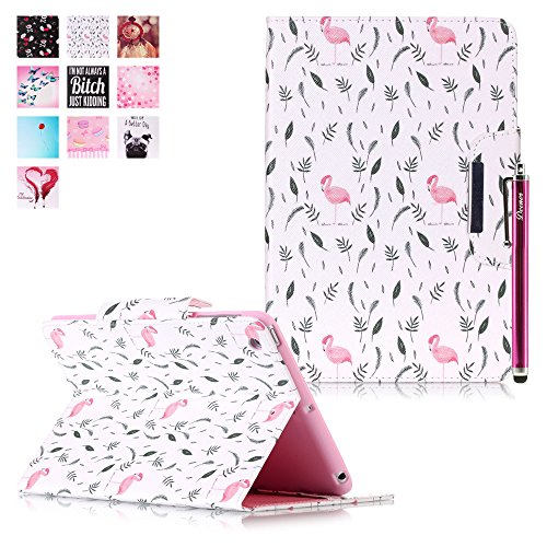 iPad Mini 1/2/3 Hülle, Deenor Bunt Painting und Stilvoll Brieftasche Tasche PU Leder Flip Protective Stand Tasche Schutzhülle Hülle für Apple iPad Mini 1/2/3 Generation.[Flamingos]