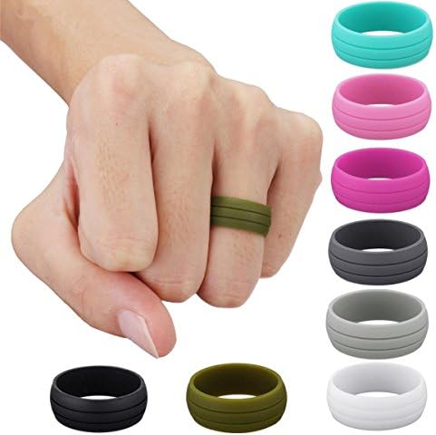 Grofitness Silicone Wedding Rings Men&amp;Women Exercise Fitness Comfortable Fit Finger Rings, 8pack (Size 6)
