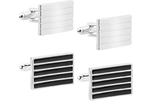 ZBHDEYG Lot de 2 Paires de Boutons de Manchette en Acier Inoxydable - Rayés Personnalisés pour Hommes - Chemise (Noir/Argent)