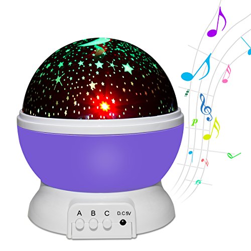 Preisvergleich Produktbild Yasolote, Wiederaufladbar LED Nachtlicht Kind mit Musikfunktion, Sternenhimmel Lichtprojektor, 4 LED, 12 Klavier Musiken, 8 Beleuchtungsmodi Auszuwählen, 360° Walz, Baby Schlaflicht mit Musik für Kinder, Haus, Schlafzimmer, Kinderzimmer, Hochzeit, Geburtstag, Party (Lisa)