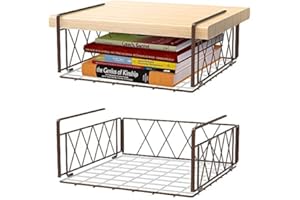 FULEADTURE Mensola sospesa, 2 cesti sospesi, in metallo, per scaffali, sotto l'armadio, per cucina, dispensa, ufficio, scrivania (bronzo)