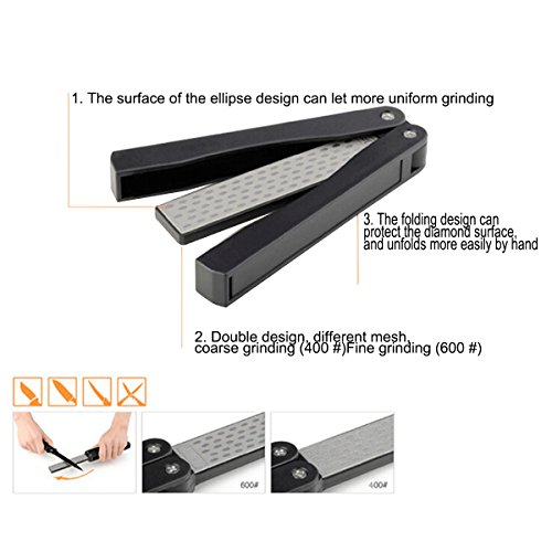Latinaric Schwarz Faltbar Diamant Schleifwerkzeug Schärfstein Messerschärfer - 2