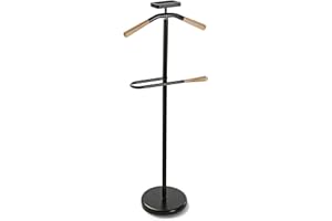 Versa Cham Modern Multifunctional Nightstand with 2 Hangers or Hangers for Men or Women's Clothes, Dimensions (H x L x W) 108 x 44 x 25 cm, Metal, Black and Wood