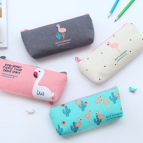 lumanuby Neceser Student l  piz de maquillaje Soft bolso l  piz Moneda Bolsa del saco de cultch con cremallera color verde y marr  n mezclar  flamingo Pattern  color verde