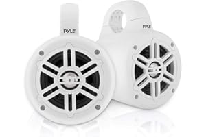 Waterproof Marine Wakeboard Tower Speakers - 4 Inch Dual Subwoofer Speaker Set with 300 Max Power Output - Boat Audio System Kit w/Titanium Dome Tweeters & Mounting Clamps - Pyle PLMRWB45W (White)