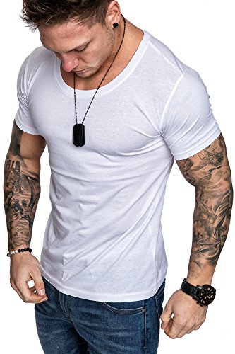 Amaci&Sons Oversize Herren Slim-Fit Crew Neck Basic T-Shirt Rundhals-Ausschnitt 1-0007 Weiß L