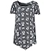 Produktbild Swallowuk Damen Casual Lose Rundhals Eule Druck Top Kurzarm Oberteil T-Shirt Kleid (4XL, Grau)