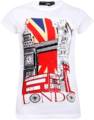 New Ladies Souvenir Union Jack Women Printed London Bridge Tee Printed Tshirt S M L XL (White, Large *UK 10-12*)
