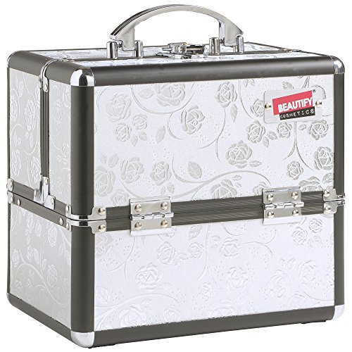 Beautify Professional Small Silver Rose Aluminium Beauty Cosmetics & Make Up Case