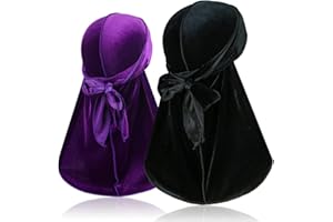 TSKNOMO 2 Pcs Velvet Durags for 360 Waves, Silky Doo Rag Durag Head wraps with Extra Long Tail and Wide Straps for Men Women