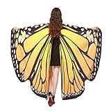 OVERDOSE Frauen 197 * 125CM Weiche Gewebe Schmetterlings Flügel Schal feenhafte Damen Nymphe Pixie Kostüm Zusatz (197 * 125CM, B-Orange(168 * 135CM))