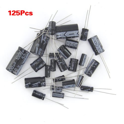 SODIAL(R) 125 Pieces 1uF 2200uF 25 Valeurs condensateurs electrolytiques assorti assortiment Kit Ensemble