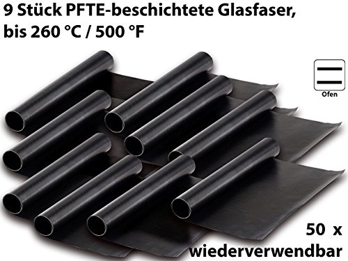 Rosenstein & Söhne Dauer-BBQ-Grillmatte & Antihaft-Bratfolie aus Glasfaser, 9 Stück - 2