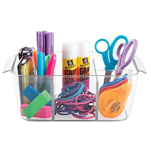 mDesign Schreibtisch Organizer – Farbe: Durchsichtig – Sortierbox mit 8 verschieden großen Fächern und integrierten Griffen – Praktisches Schreibtisch Ordnungssystem für einen aufgeräumten Arbeitsplatz - 3