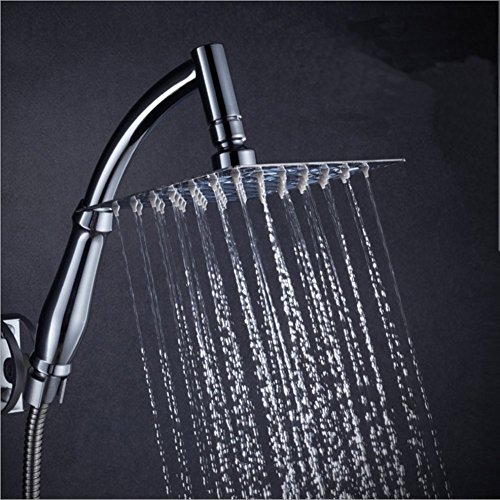 ke1aip 20,3 cm 360 ° Drehgelenk quadratisch Regendusche Kopf Verlängerung Edelstahl Dusche Kopf Spray + Schlauch (1,5 m) + Boden