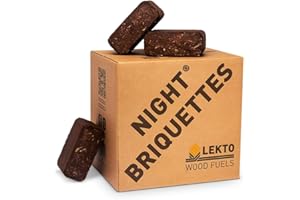 Lekto Woodfuels Night Briquettes - 20kg (20 Briquettes), Up to 8 Hour Slow Burn | Ideal for Wood Stoves, Log Burners, Sheltered Fire Pits & Chiminea | Compressed Wood Fire Bricks | Long Burning Logs