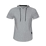 VEMOW Sommer Frühling Herbst Männer T-Shirt Slim Fit Mit Kapuze Kurzarm Muscle Baumwolle Casual Täglichen Party Urlaub Sport Workout Tops Bluse Shirts(Grau, EU-54/CN-3XL)