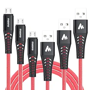 Maono UC201R-P3 Micro USB Fast Charging Cable, with High Speed Data Syncs for Android, 0.5m+1.5m+2m, Red, Pack of 1 with 3 Charging Cables